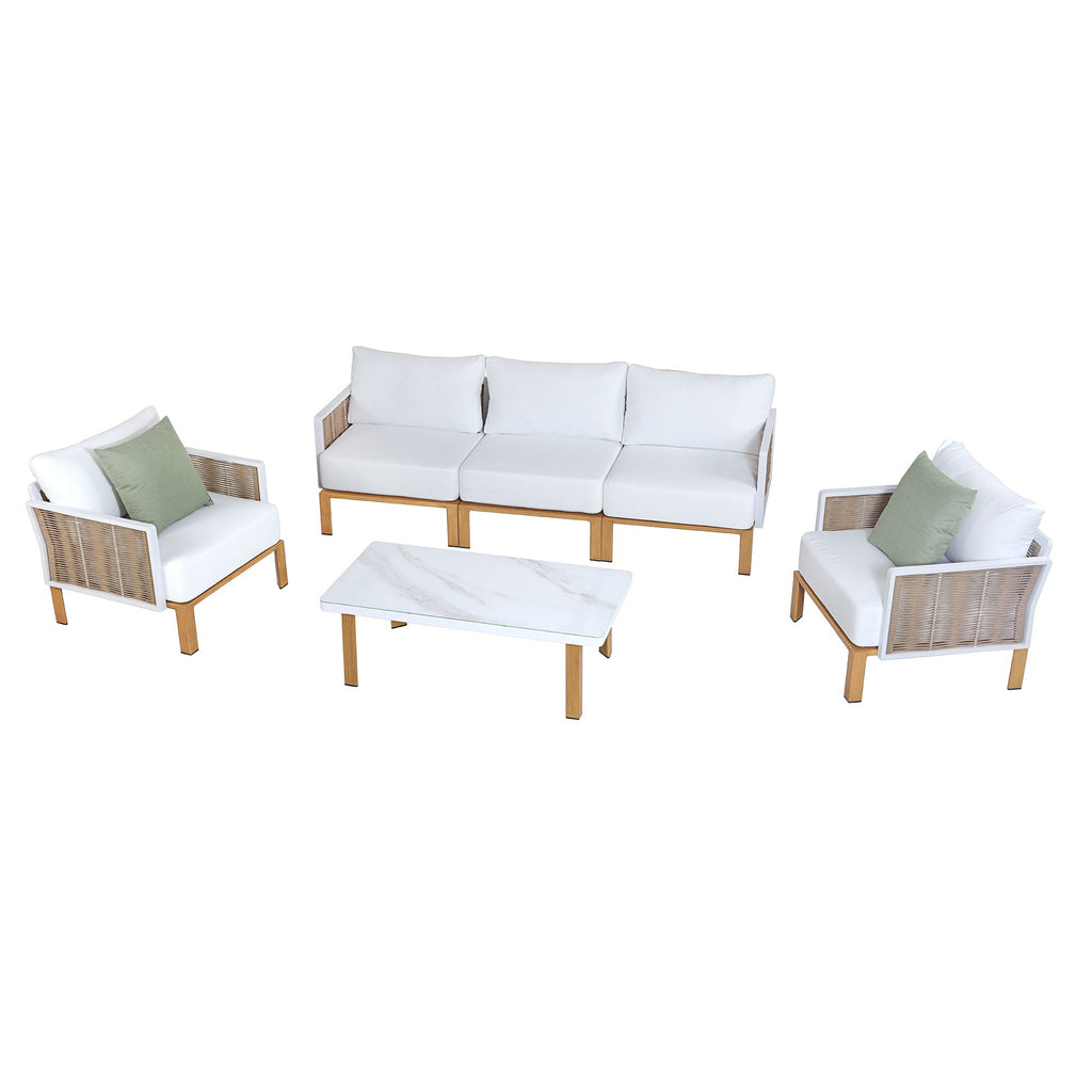 4 Piece Outdoor Conversation Set with Removable Cushions - White