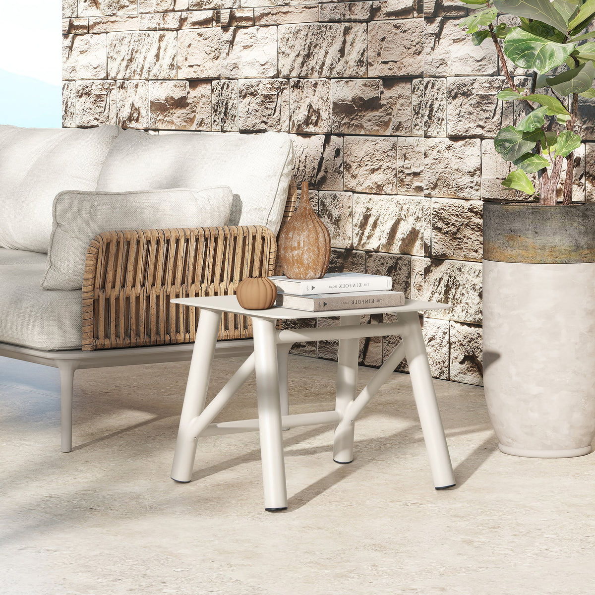 Atlas 19.5" Square Outdoor Patio Side Table with Rust-Resistant Aluminum - Light