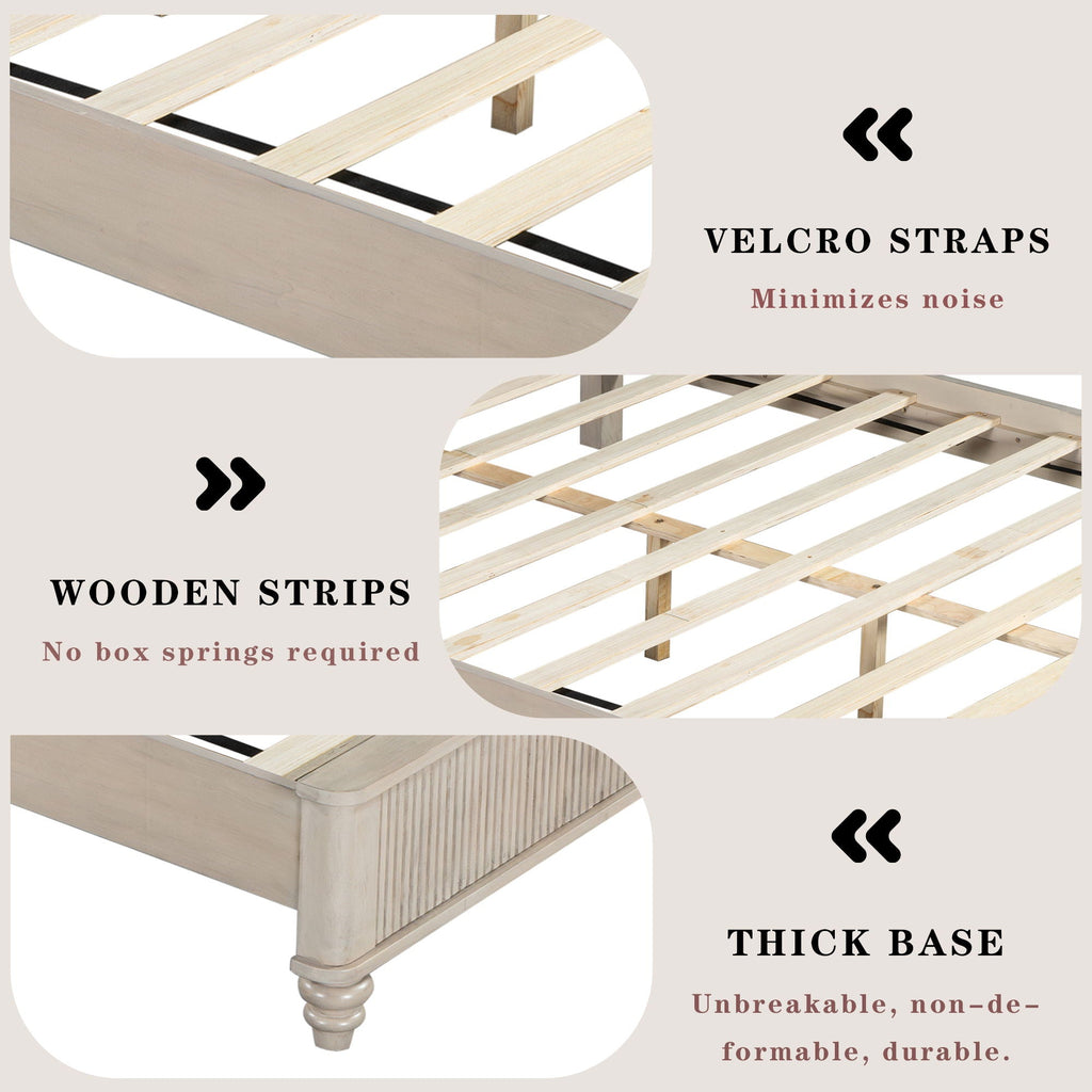 Platform Bed Frame with Tall Headboard - Solid Wood, Queen & King Sizes