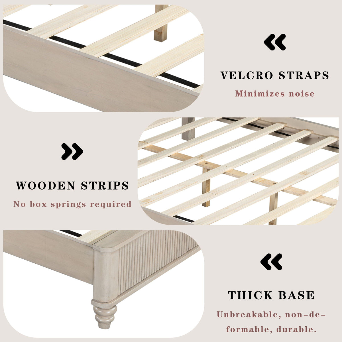 Platform Bed Frame with Tall Headboard - Solid Wood, Queen & King Sizes