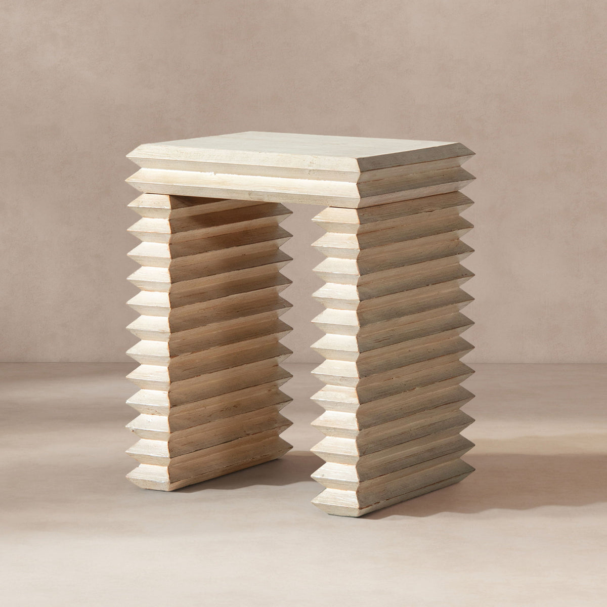 Geometric Waterfall Console Table with Solid Wood Construction - White or Light Brown