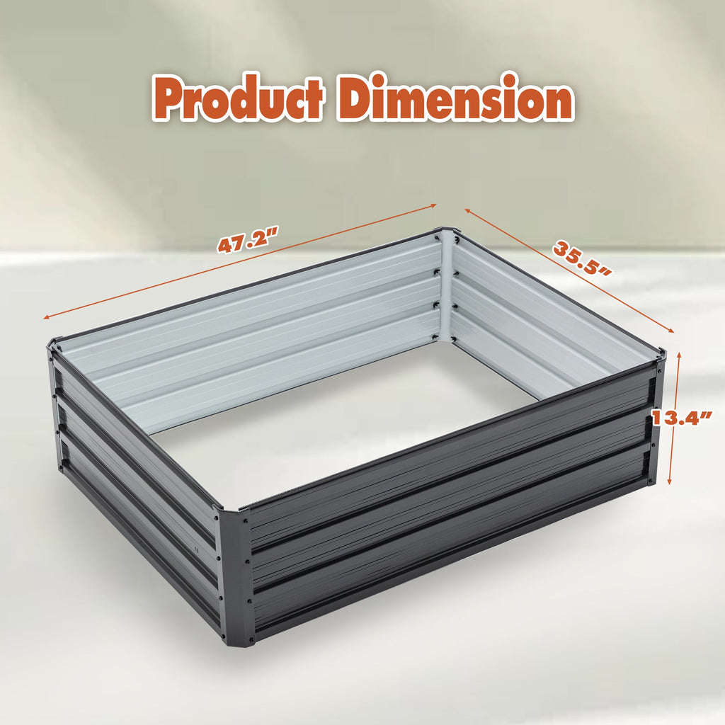 4x3x1ft Metal Raised Garden Bed with Galvanized Steel - Black