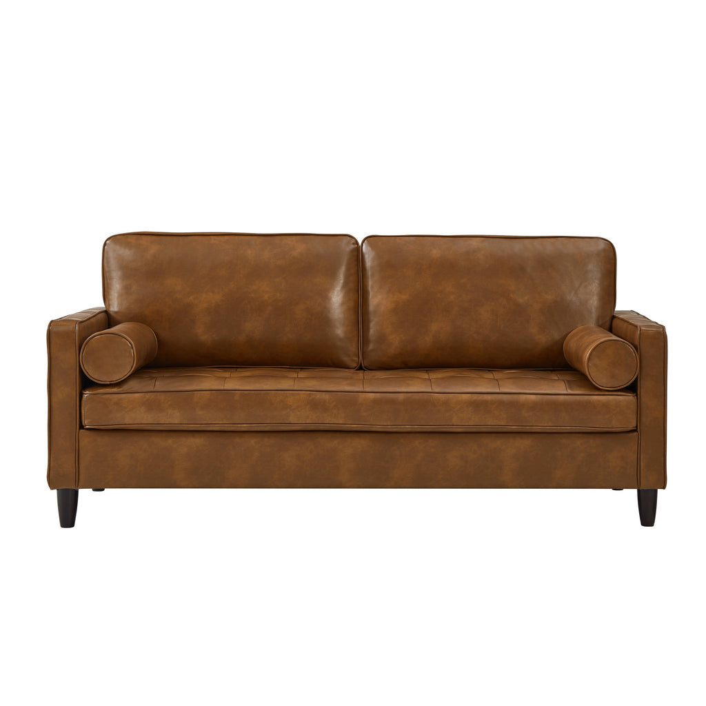 Classic Design Leather Couch with Tufted Seat Cushion - Faux Leather