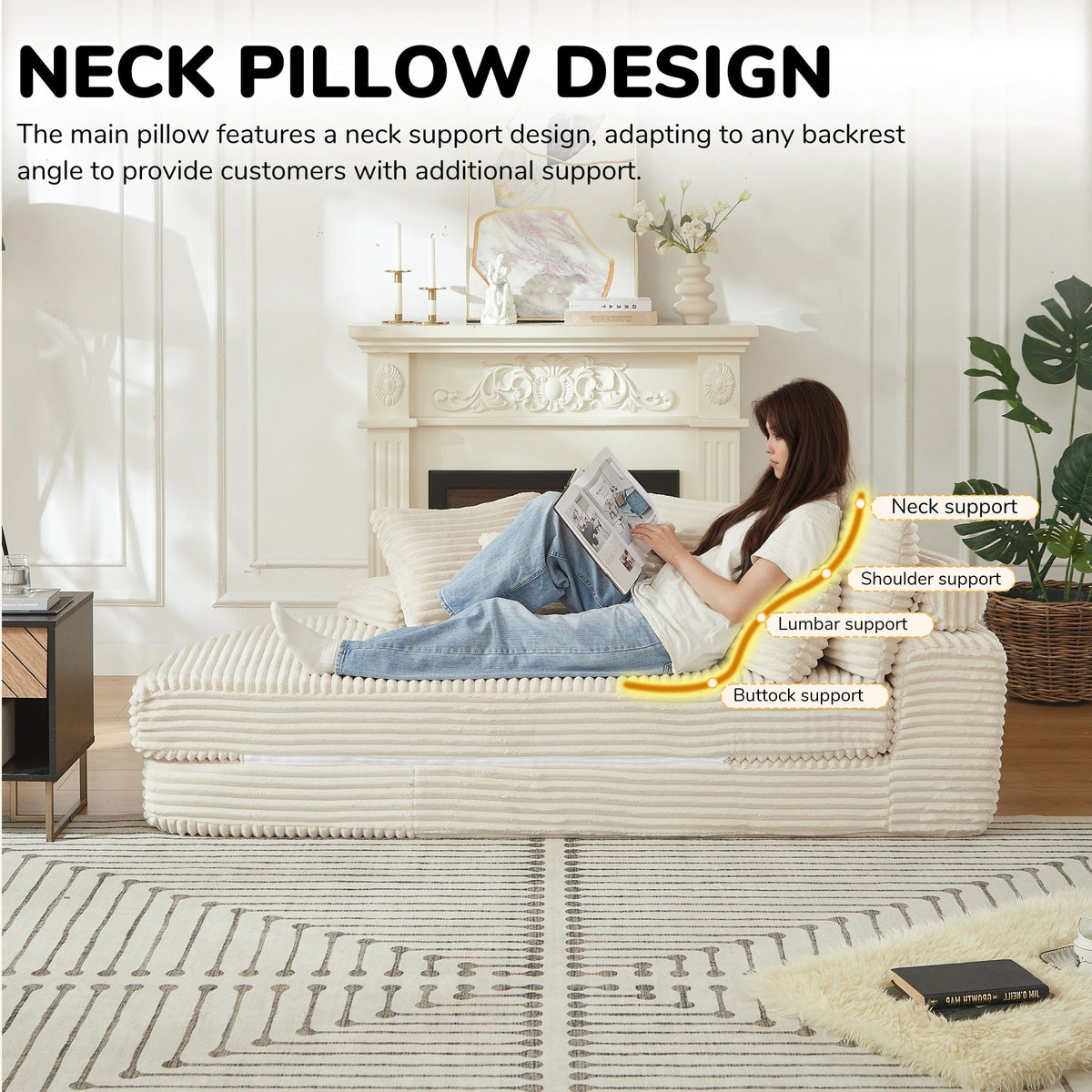 Semi Circular 2-in-1 Sofa Bed with Neck Pillow and Throw Pillows – Multiple Colors