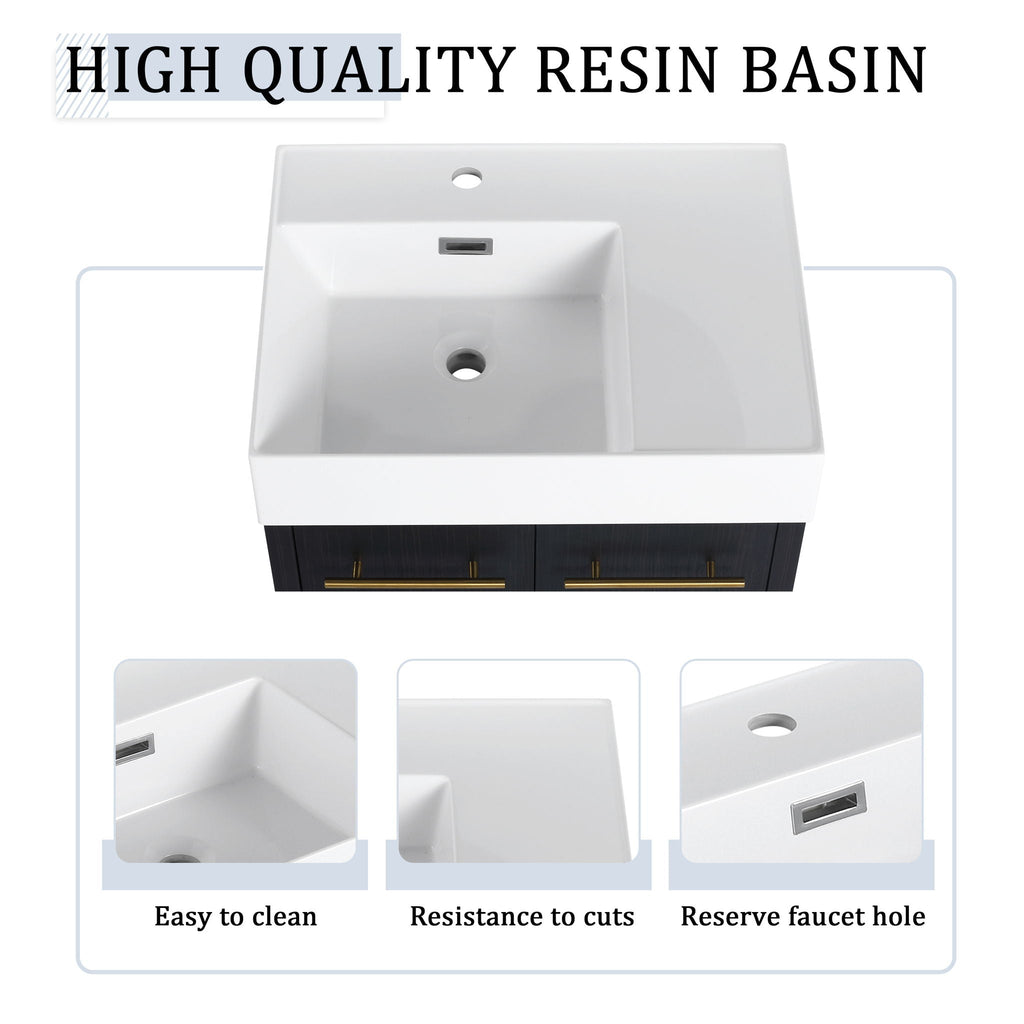 Modern Wall Mounted Bathroom Vanity With Thick Edge Resin Sink And Storage Rack