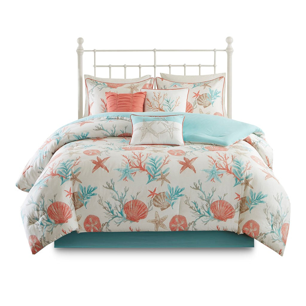 Cotton Sateen Comforter Set with Decorative Pillows - Coral