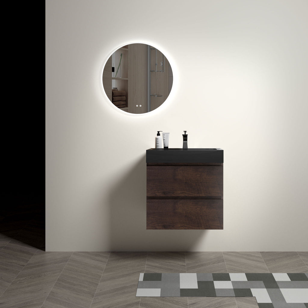 Alice Wall-Mounted Bathroom Vanity with Integrated Sink - Black or White