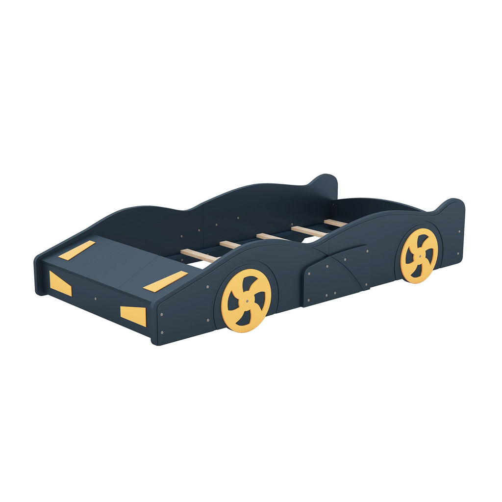 Race Car Platform Bed with Storage and Wheels - Black or Blue