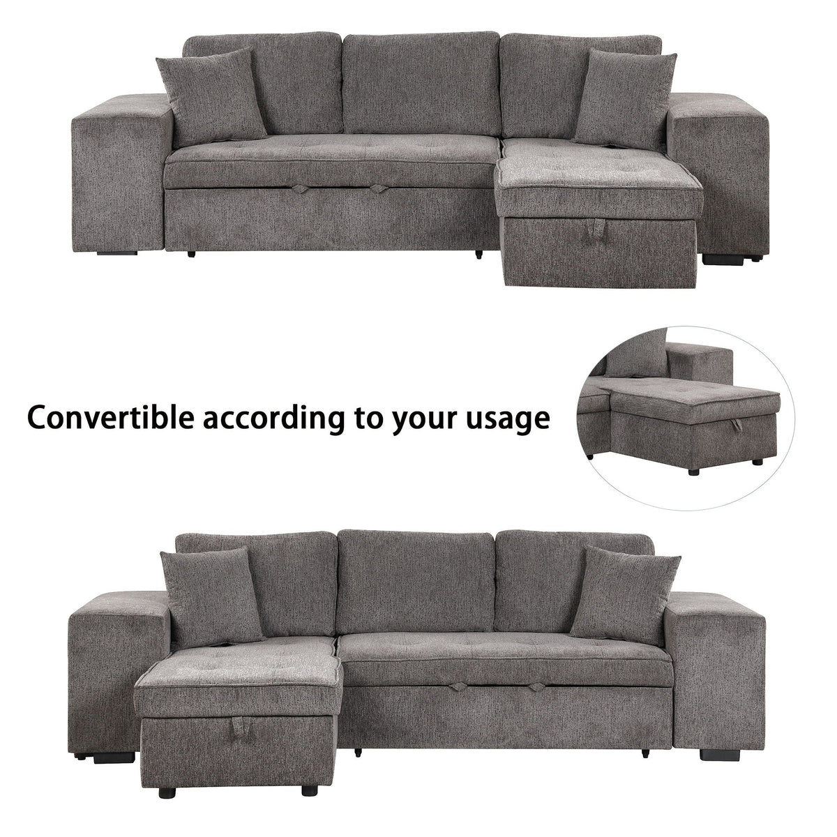 Reversible L-Shape Sleeper Sectional Sofa with Storage Chaise and 2 Stools - Multiple Colors
