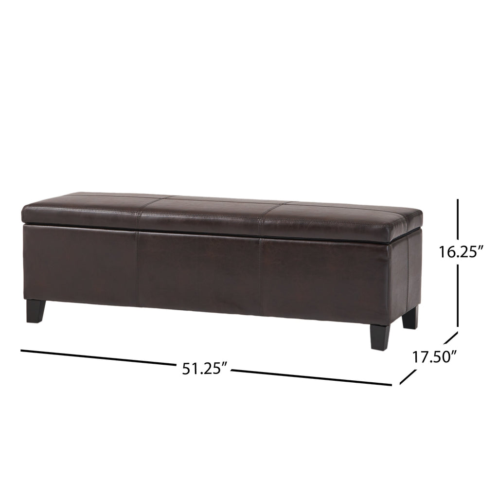 Upholstered PU Leather Storage Ottoman with Solid Wooden Legs - Faux Leather