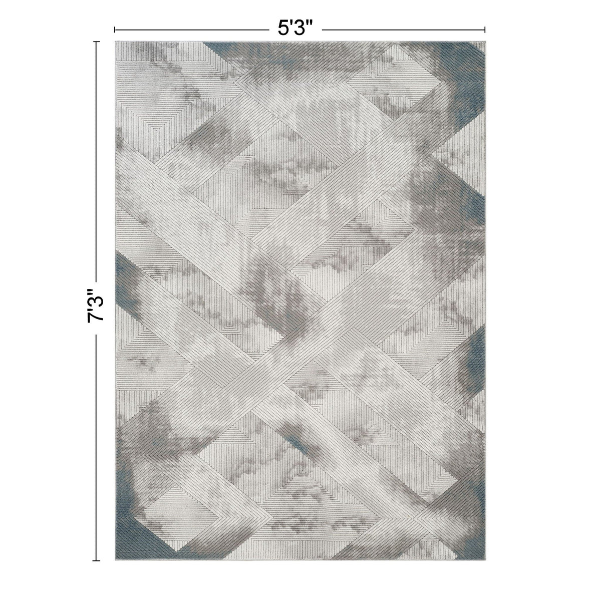 Geometric 3D Effect Area Rug with Durable Polyester - Ivory / Gray