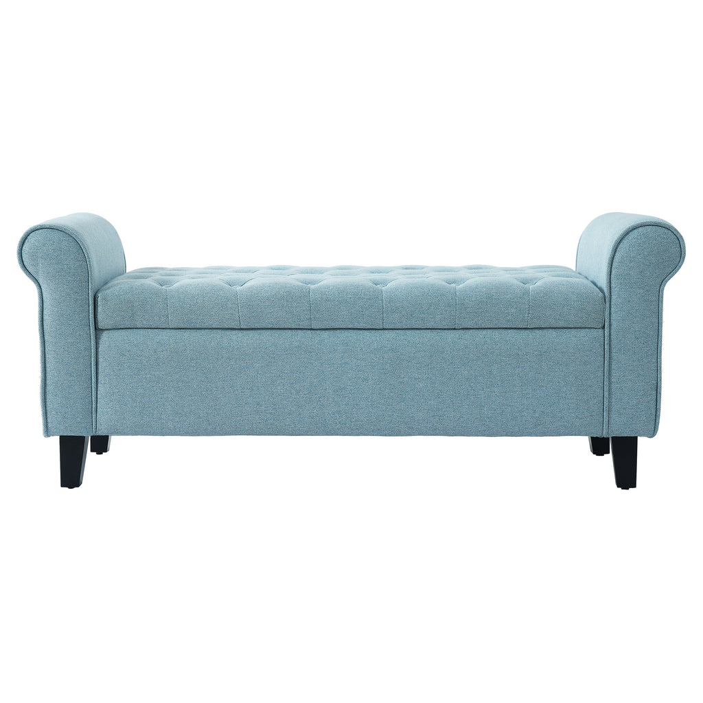 Light Blue Tufted Storage Bench with Upholstered Seating - Light Blue