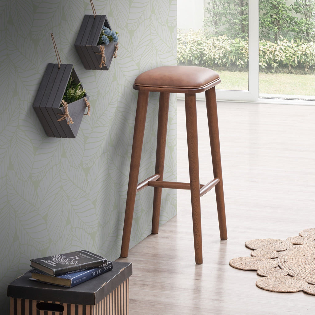 Stylish Design Bar Height Stool with Upholstered Seat - Black or Light Brown