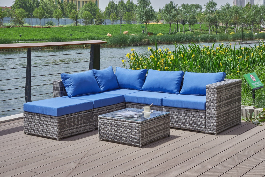 Dark Gray Patio Sofa With Cushions and Table - All-Weather Wicker