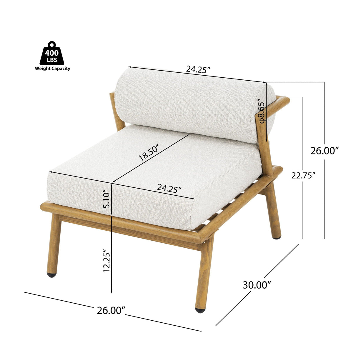 La Fiora Outdoor Patio Iron Club Chair Set with Teak Finish - Off White