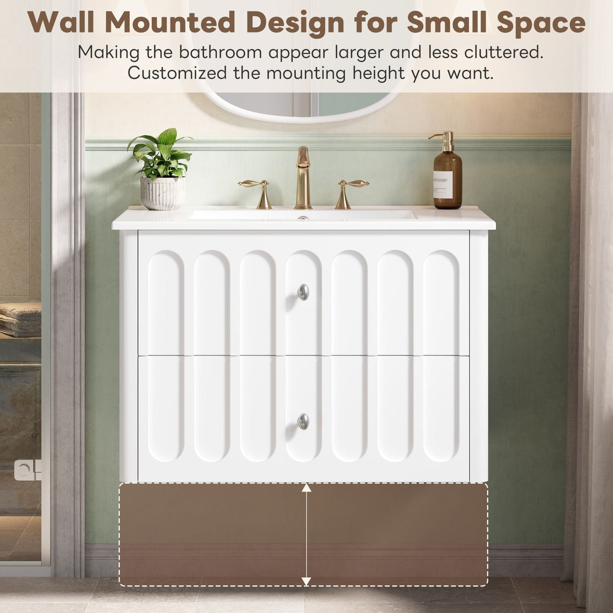 Floating Bathroom Vanity with Soft Close Drawer Slides – White or Black