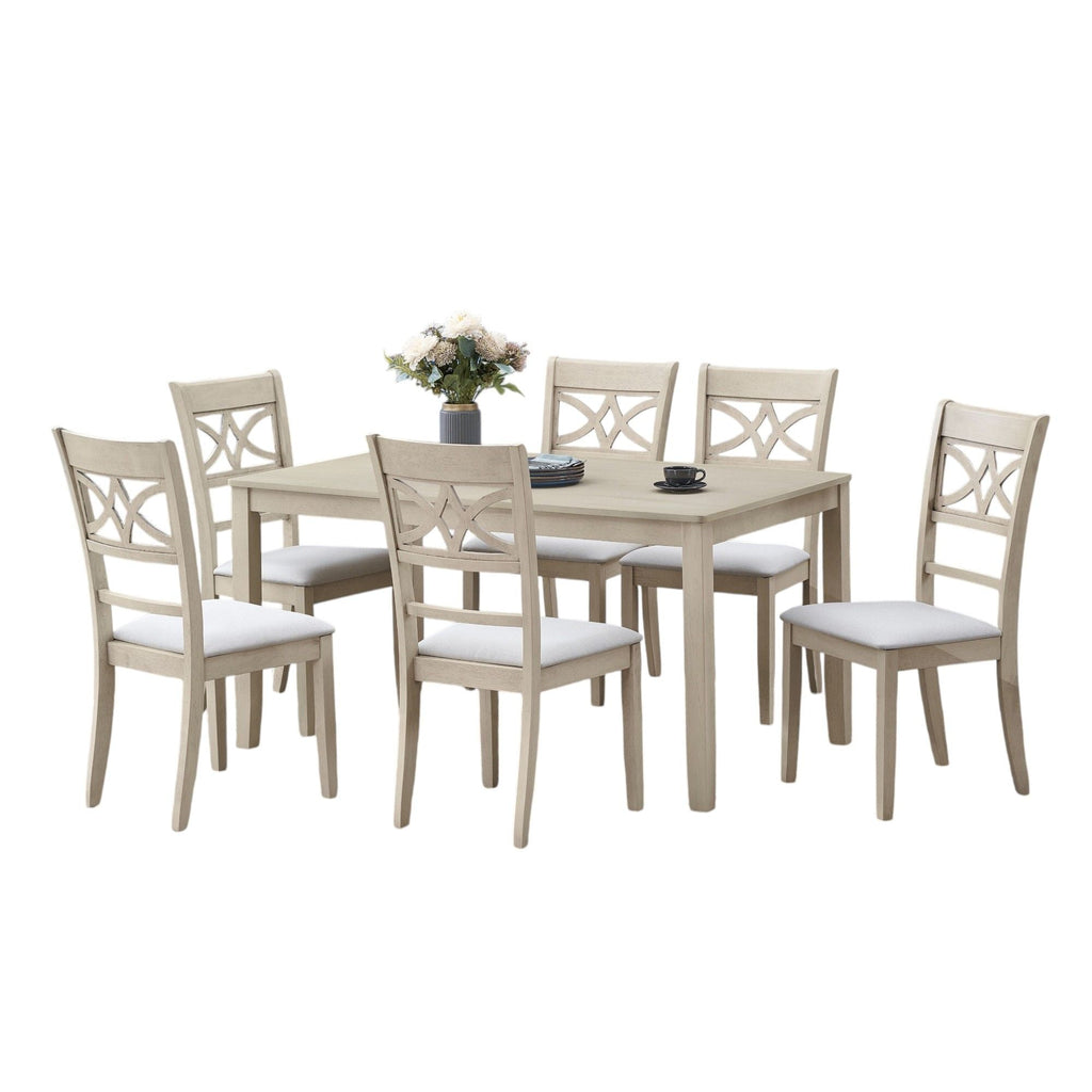 7 Piece Dining Room Set with Cross Back Chairs - Antique White & Light Oak