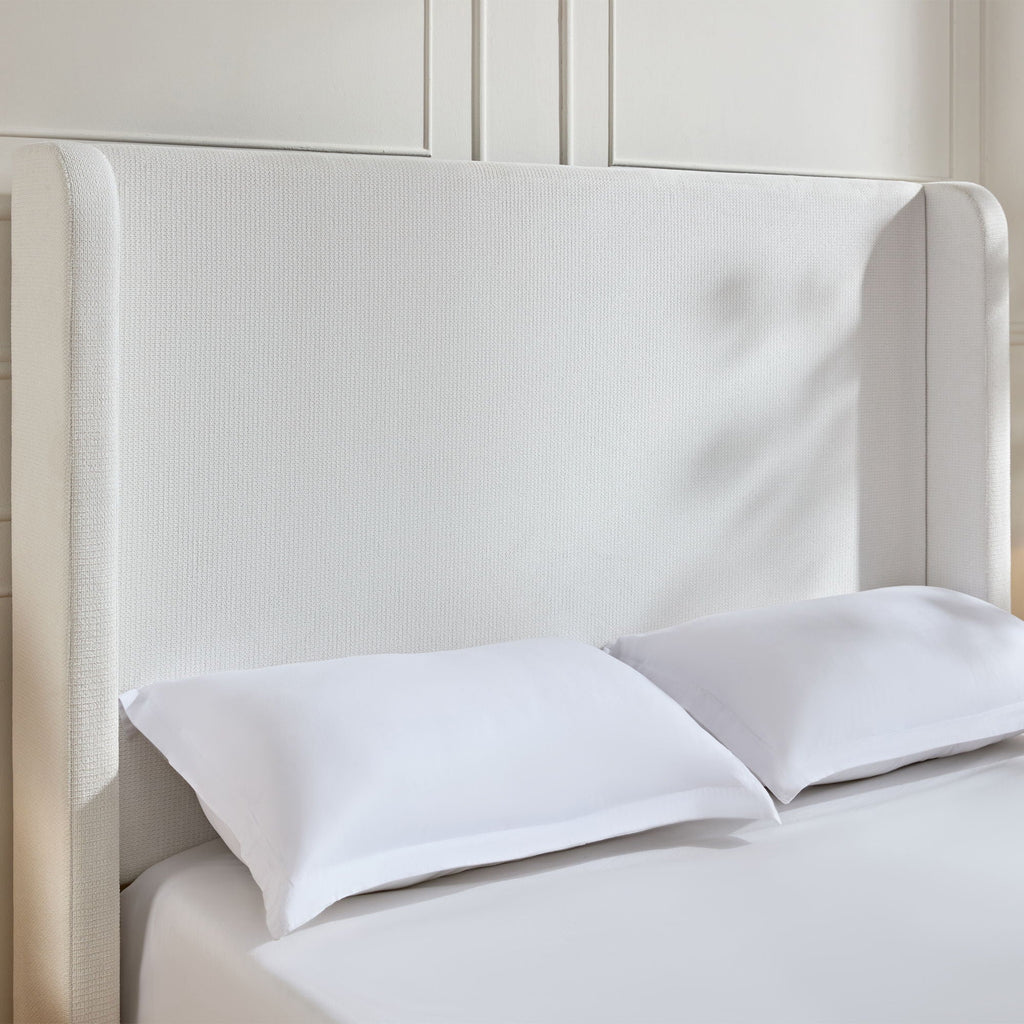 Tall Headboard Upholstered Bed with No Box Spring Needed - Cream