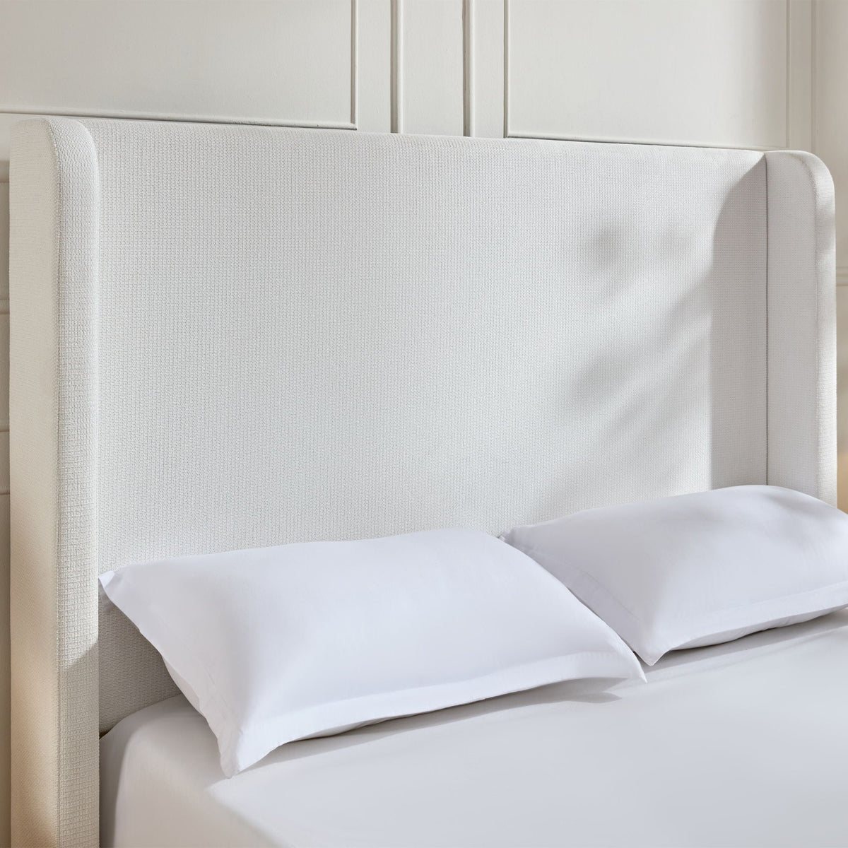 Tall Headboard Upholstered Bed with No Box Spring Needed - Cream