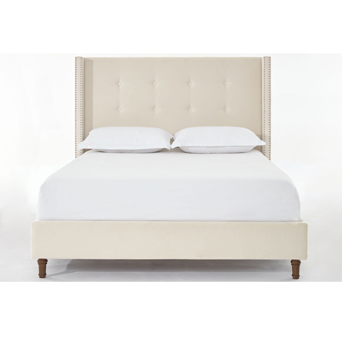 Upholstered Bed with 54" High Headboard and Hand Buttoned Tufting - White or Blue