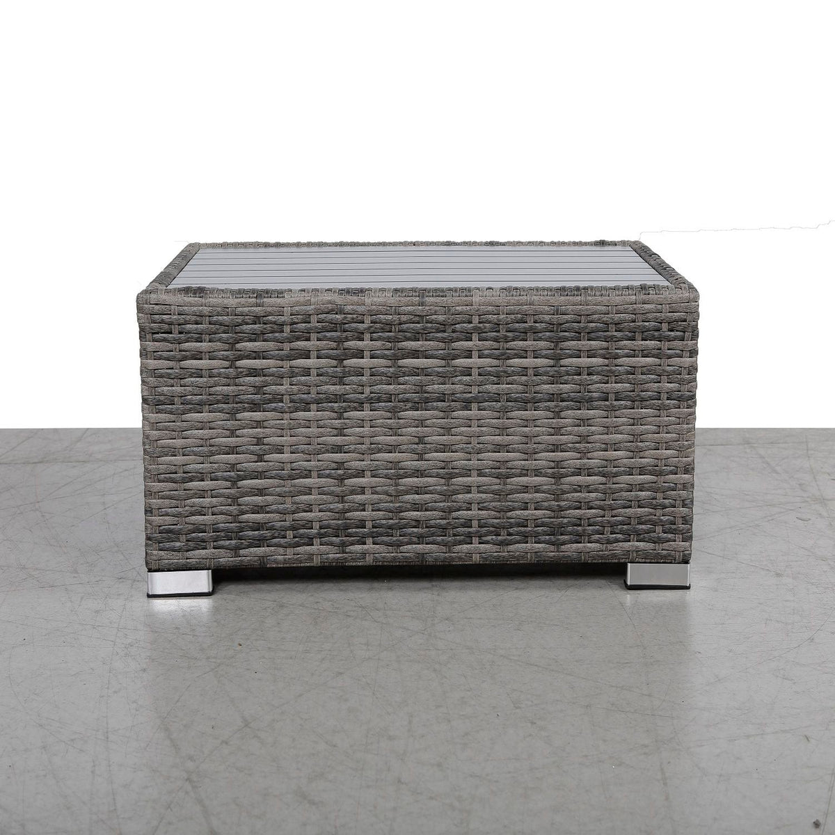 Gray Slatted Side Table with Rustproof Aluminum Top - Mixed Gray