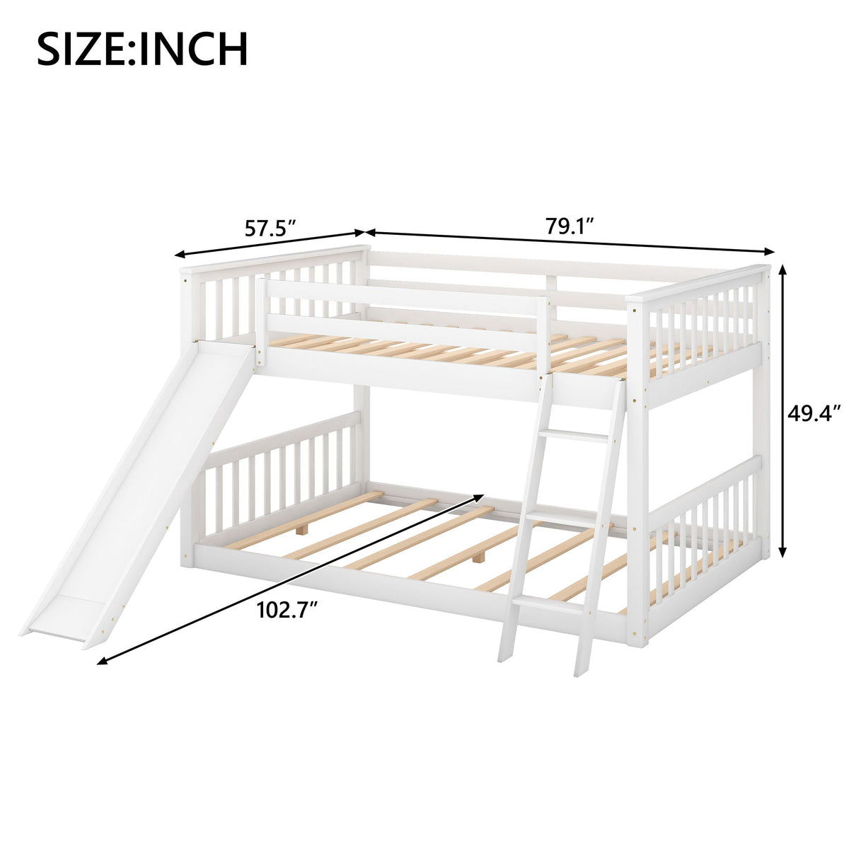 Bunk Bed with Convertible Slide and Ladder - White or Dark Gray