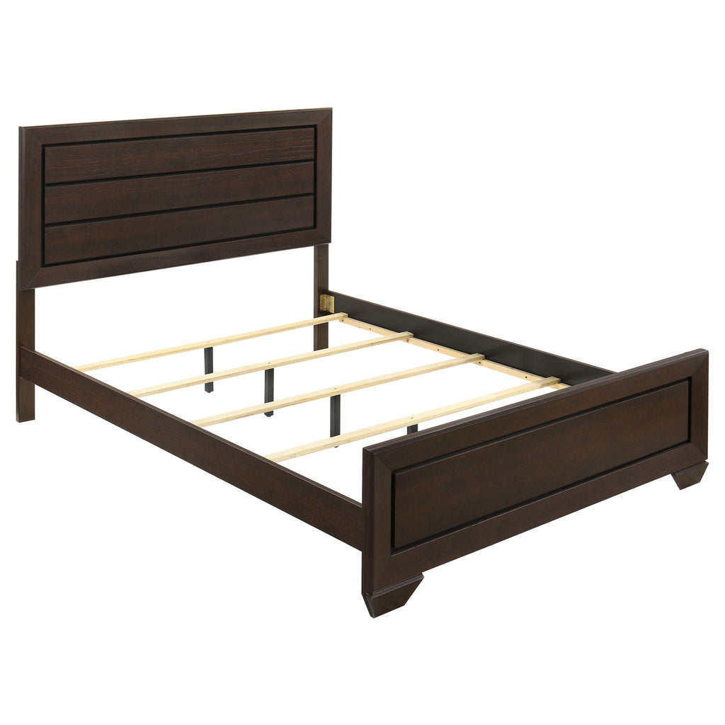 Queen Panel Bed with Structured Panels - Dark Brown