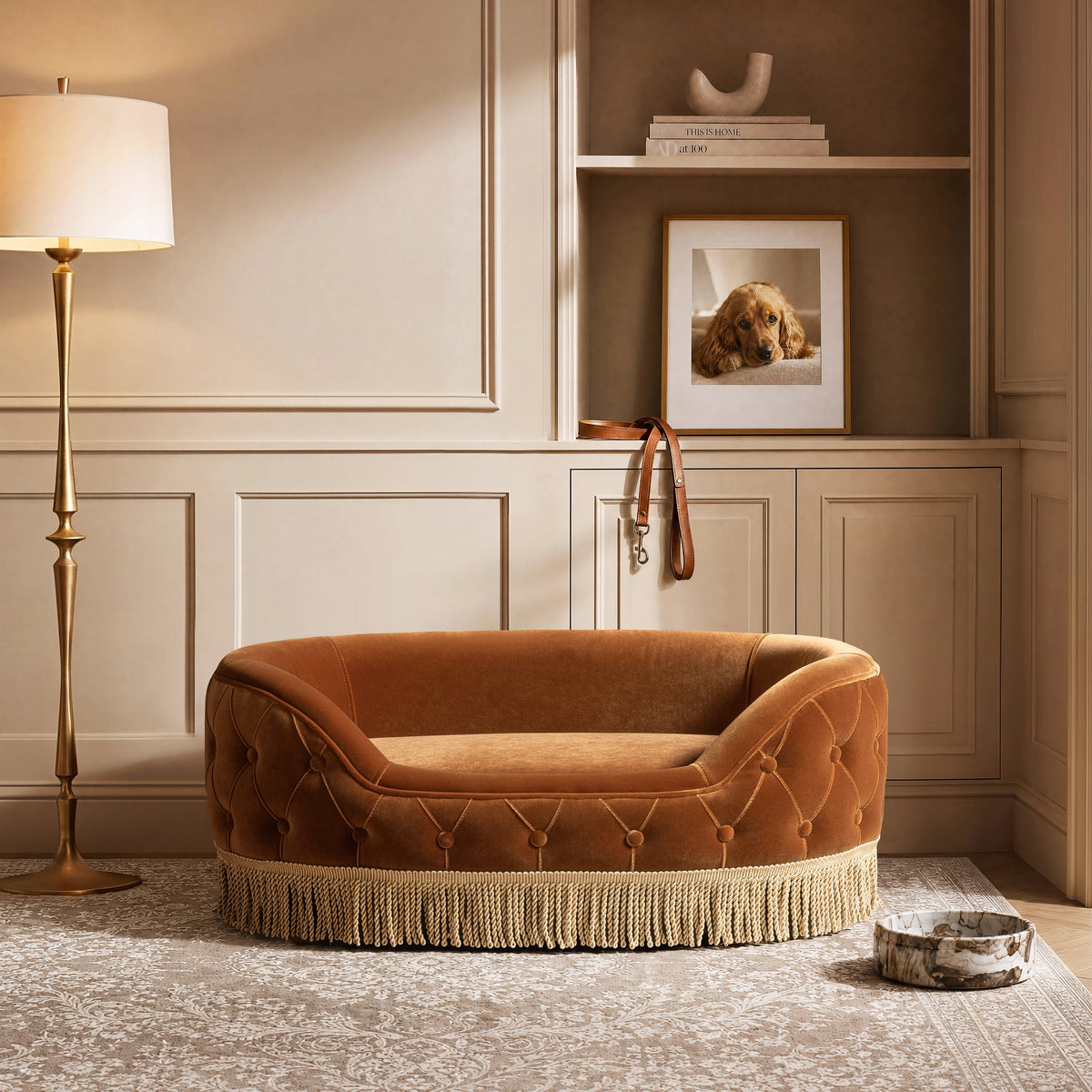 Monroe 33" Dog Sofa Bed with Diamond Tufting - Burnt