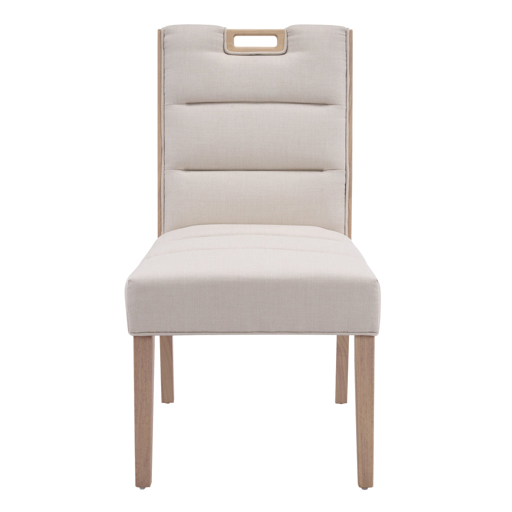 Upholstered Armless Dining Chairs with Solid Rubber Wood Frame - Beige