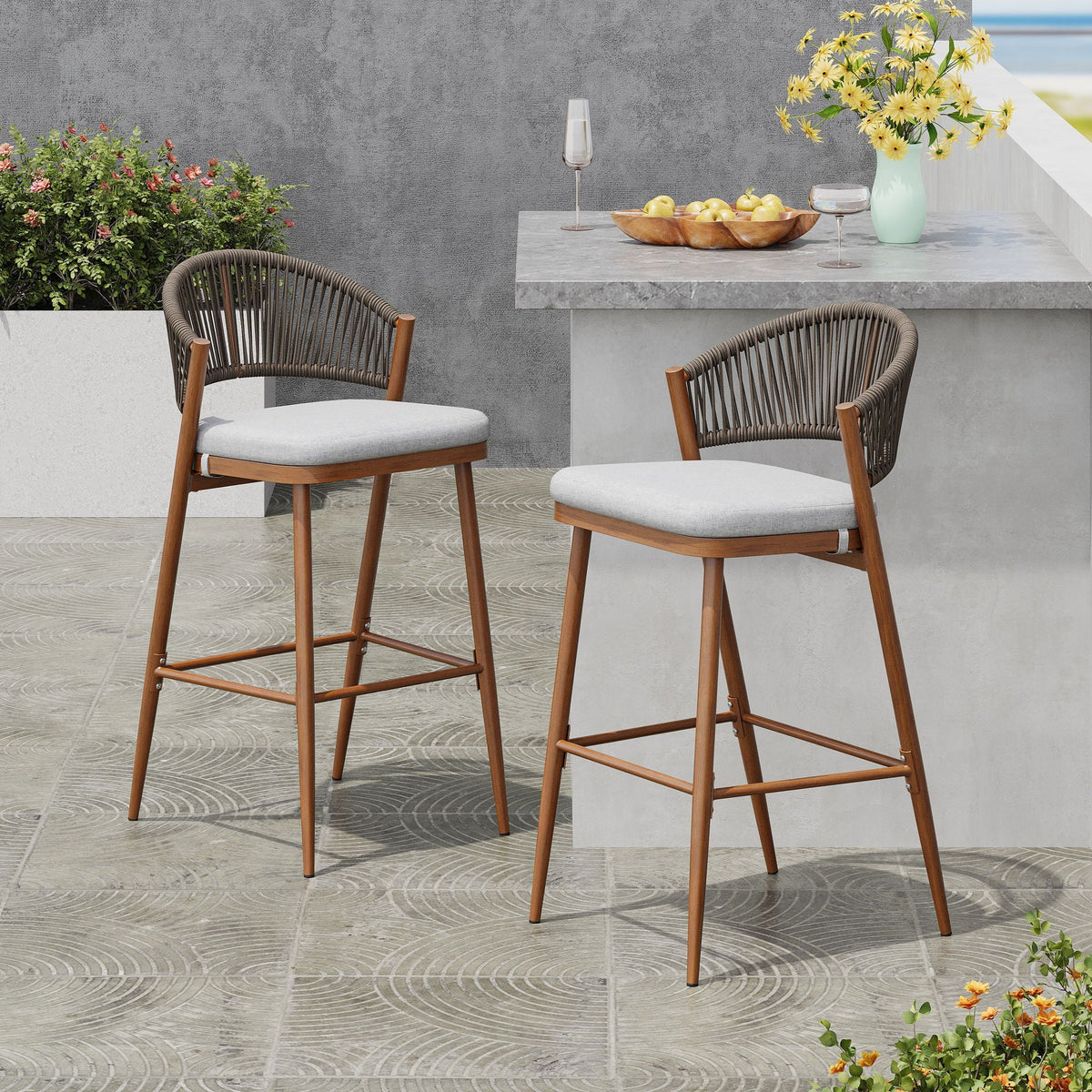 Outdoor Bar Height Metal Frame Counter Stools