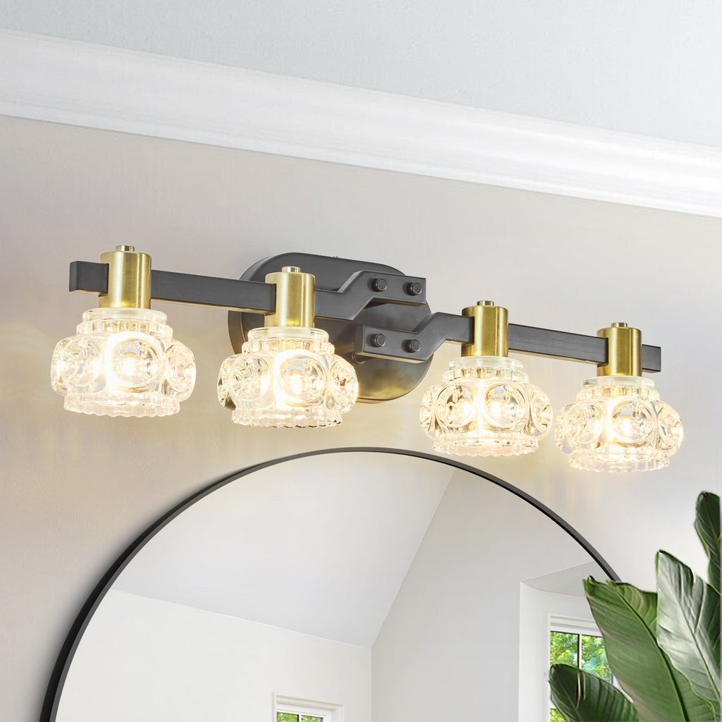Vintage 4-Light Wall Sconce with Clear Crystal Shades - Matte Black
