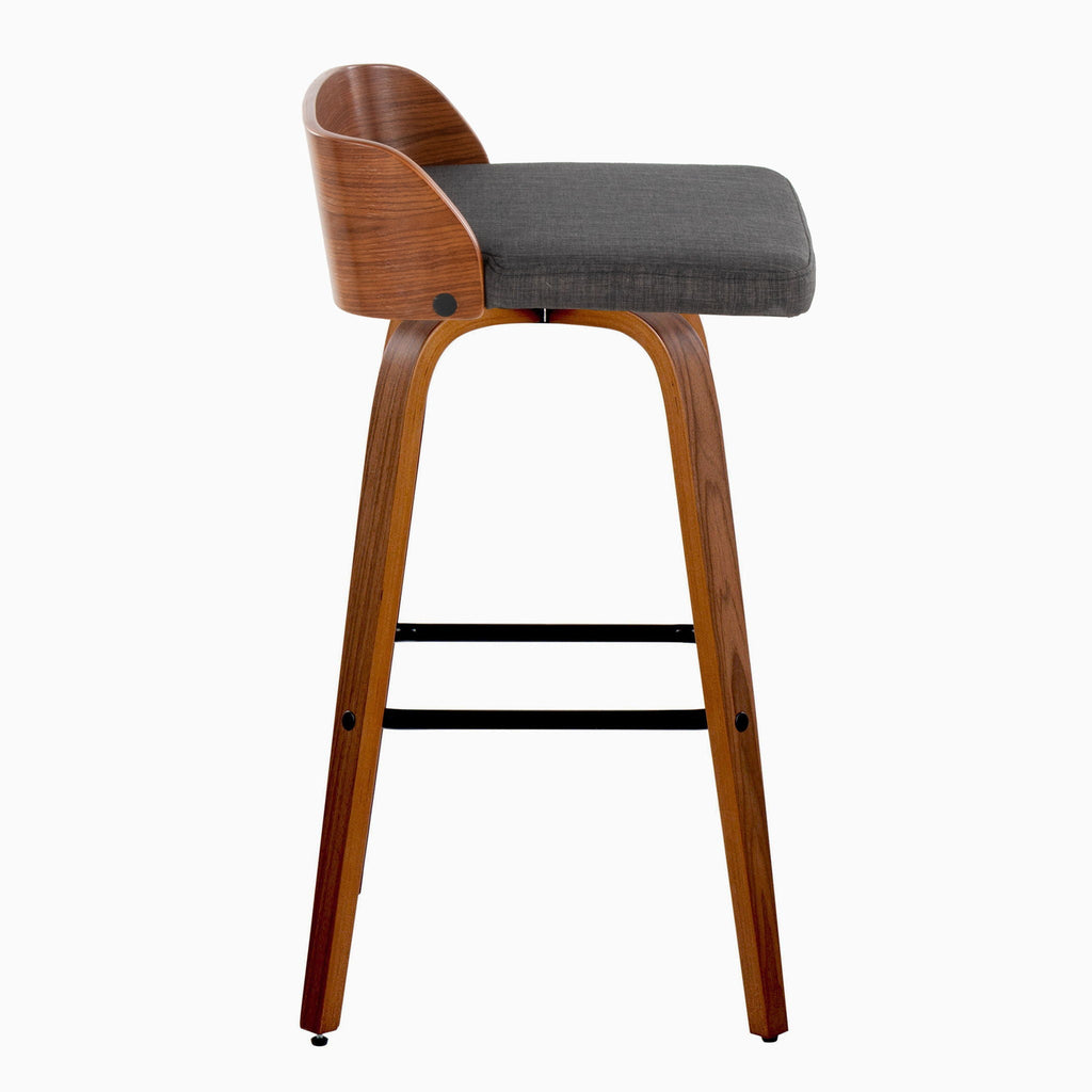 Mid Century Modern Barstool Set with Swivel and Square Footrest - Dark Gray