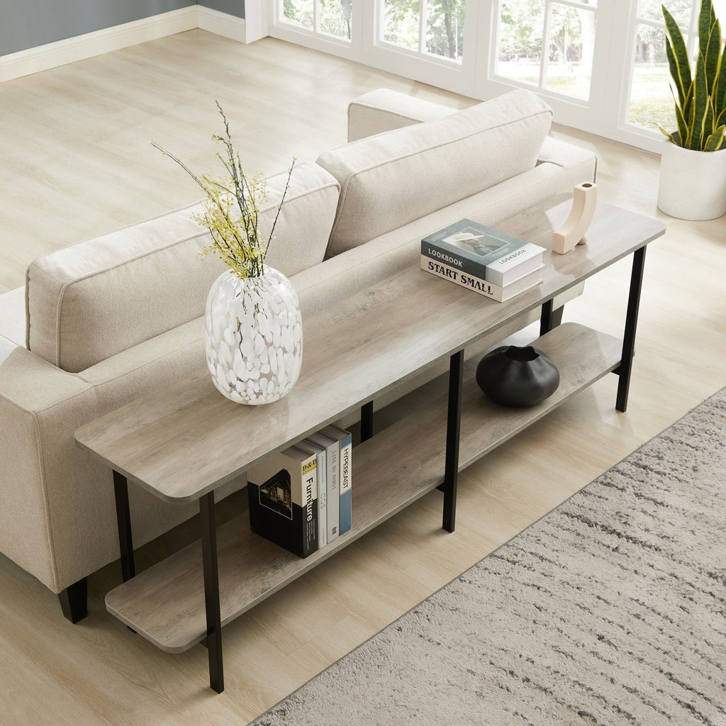 Celine 2 Shelf Console Table with Durable Construction - Gray, White, Black