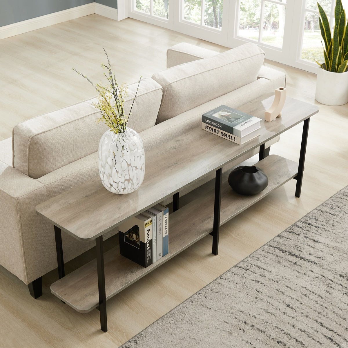 Celine 2 Shelf Console Table with Durable Construction - Gray, White, Black