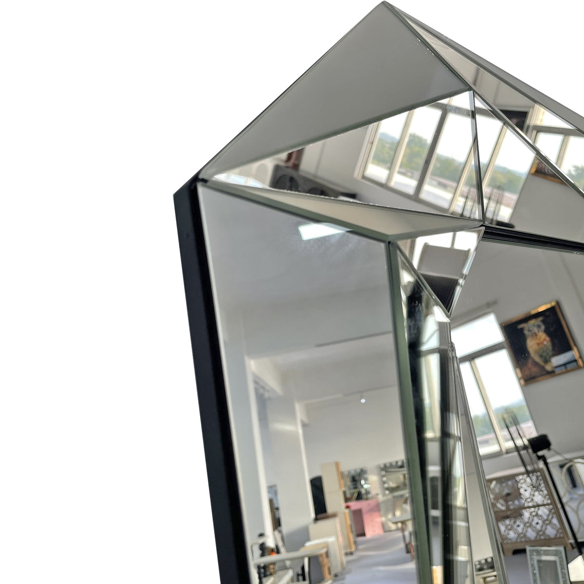 Diamond Shaped Large Wall Mirror with Frameless Modern Design