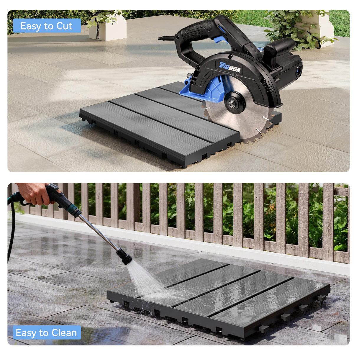 44 Pcs Interlocking Deck Tiles with All-Weather Waterproof HDPE - Dark Grey