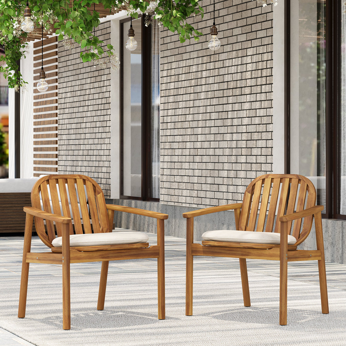 Meja Dining Chair with Cushion, Set of 2 - Acacia Wood Patio Seating