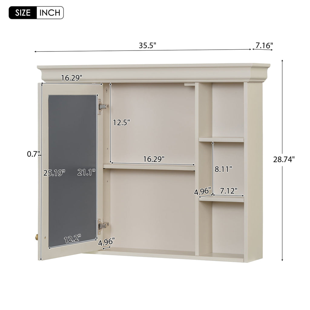 Wall Mounted Bathroom Storage Cabinet with Mirror Door - 35.5" Wide