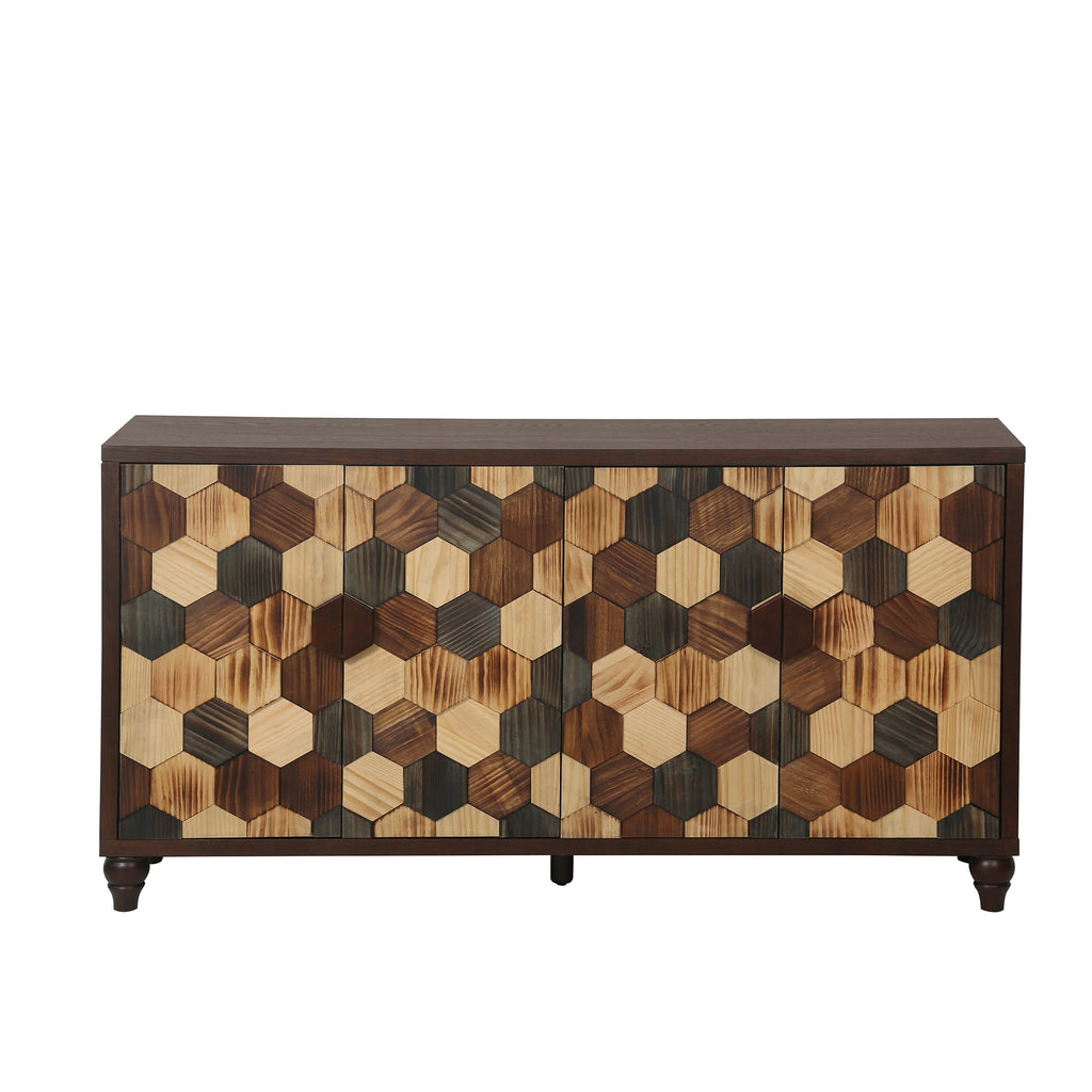 Honeycomb Pattern Sideboard Cabinet with Ample Storage - 59.8" Wide