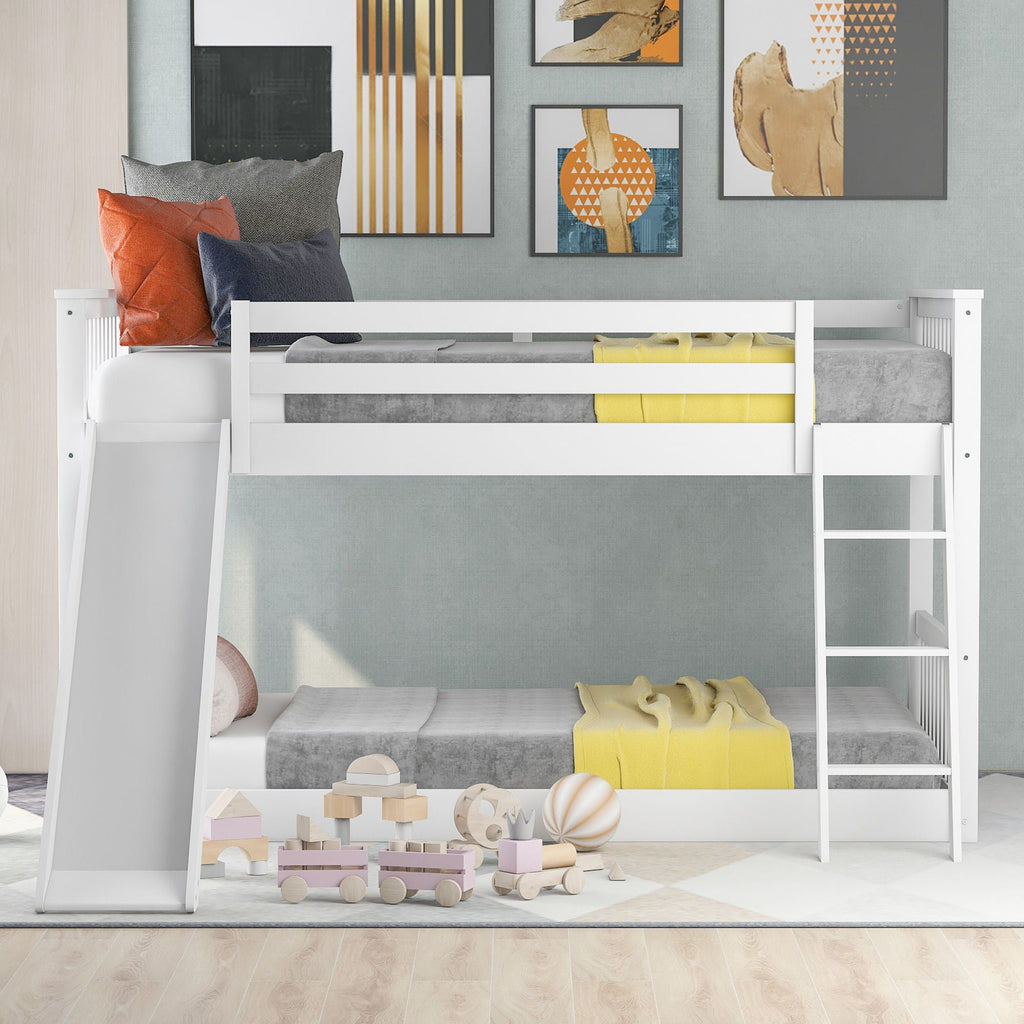 Bunk Bed with Convertible Slide and Ladder - White or Dark Gray