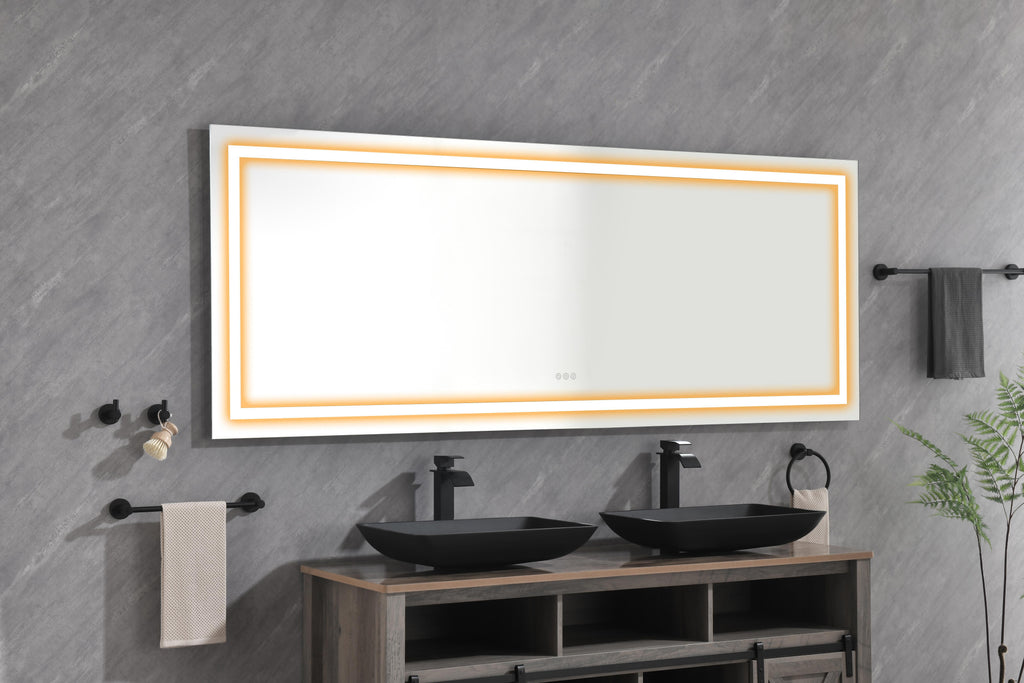 72" x 32" LED Bathroom Mirror with Front and Backlight - Anti-Fog Glass