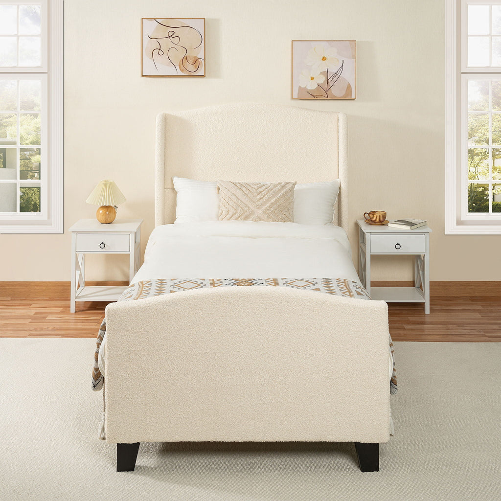 Platform Bed Frame with Tall Headboard and High Footboard - White or Gray