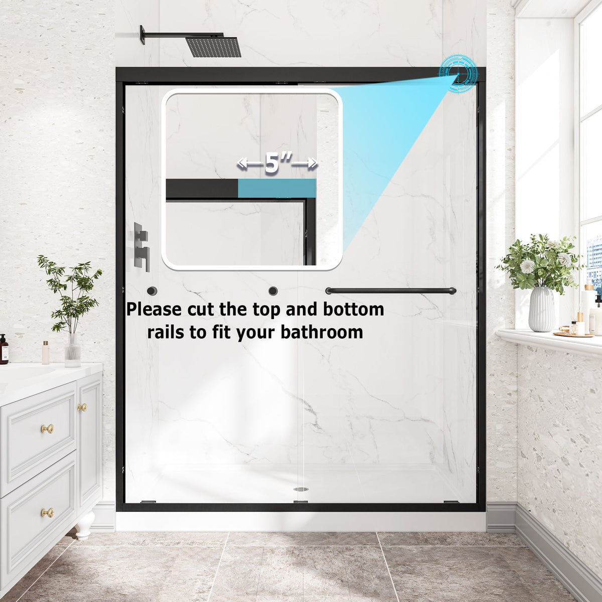 Matte Shower Door with Tempered Glass - Matte Black