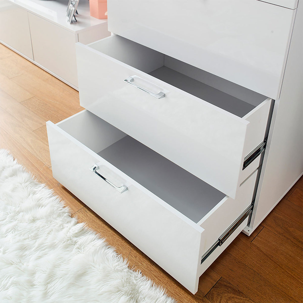 Glossy 4 Drawer Accent Chest with Deep Storage - Dark Gray or White