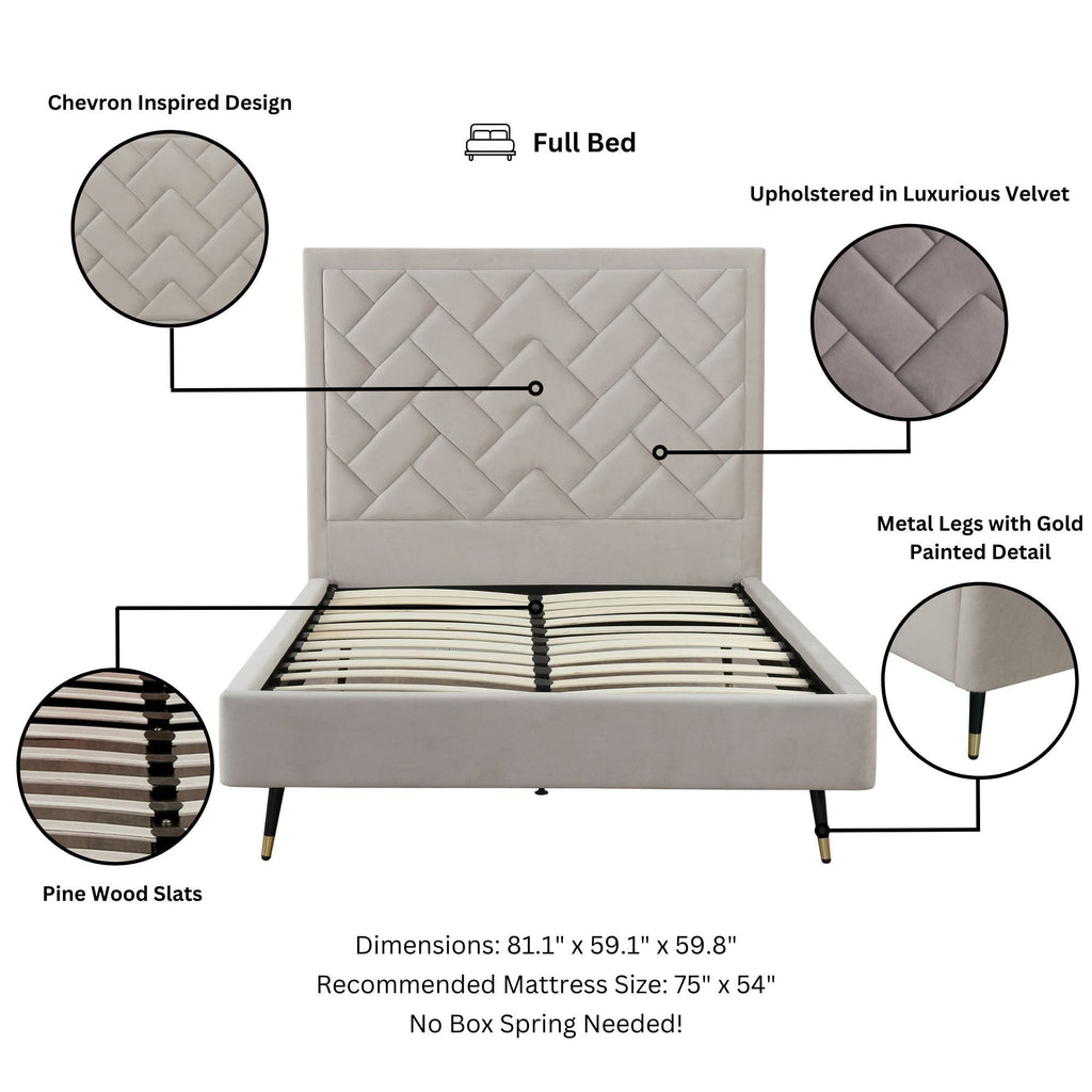 Upholstered Bed with Headboard and Slats - Multiple Colors