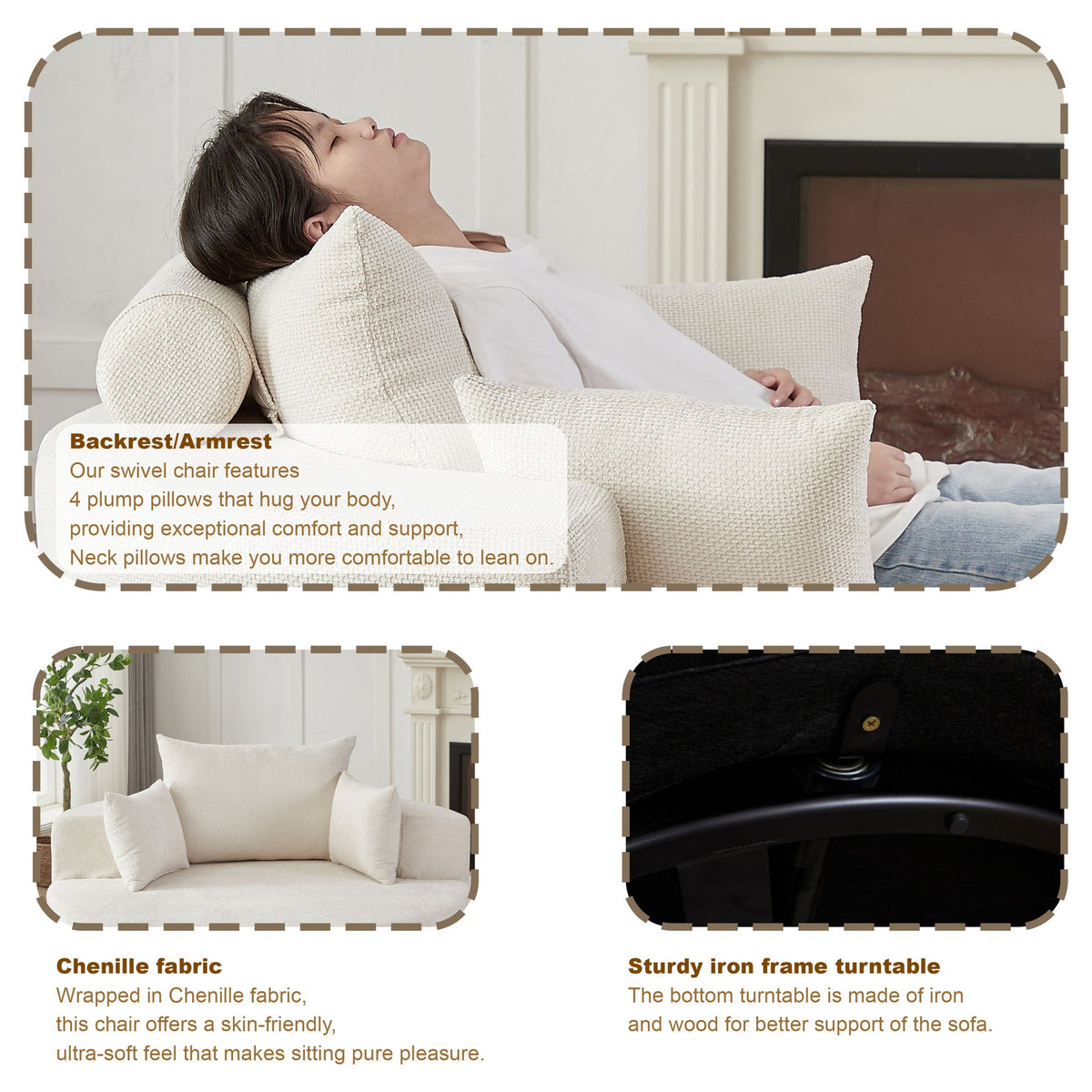 Swivel Sleeper Chair with Supportive Pillow and 360° Base - Multiple Colors