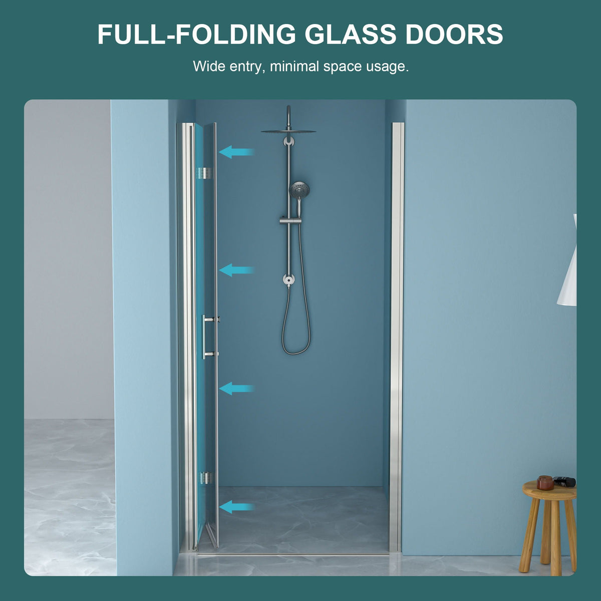 Fold Frameless Shower Door with Tempered Glass - Bi-Fold Modern Design