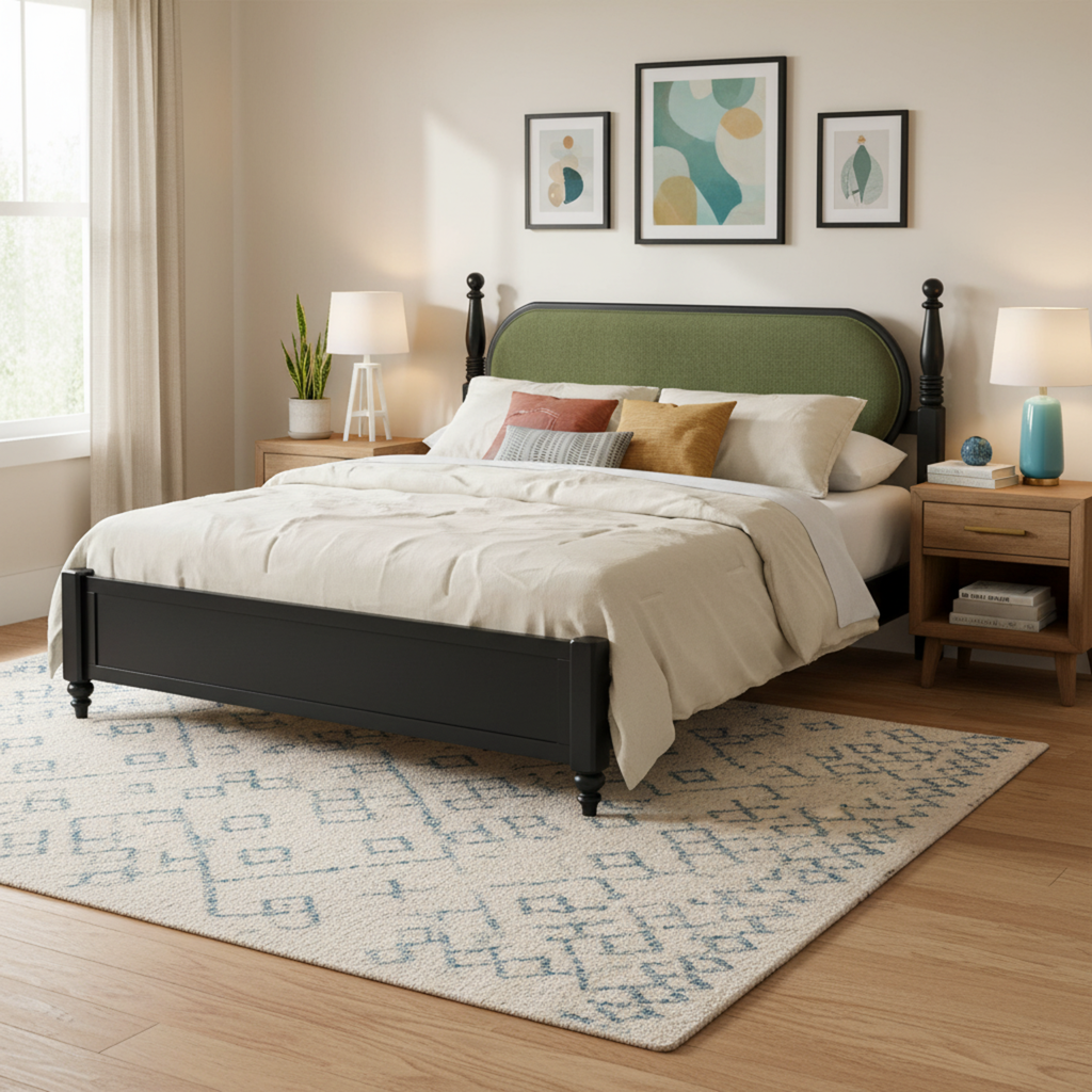 King Bed Frame Solid Wood Platform with Slats - Modern