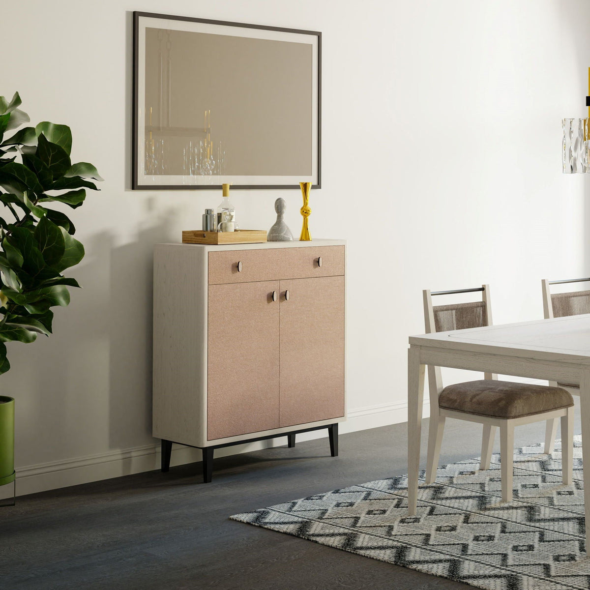 Bar Cabinet With Large Storage and Soft-Close Doors - White & Pecan