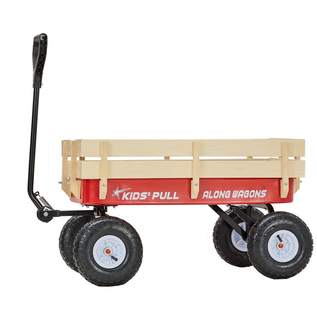 Pull-Along Wagon for Kids with Wooden Panels & Handle - 39 Inch